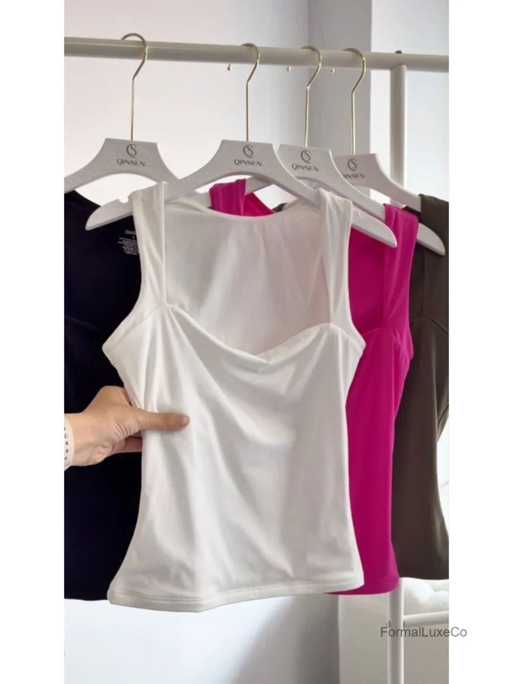Womens Square Neck Sleeveless Double-Layer Tank Top Basic Tight Stretch Knit